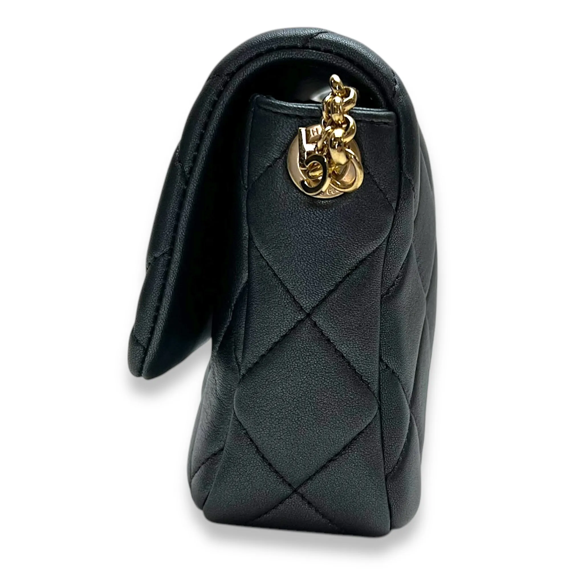 Charm chain Grey Crossbody Bag in Calfskin, Gold hardware