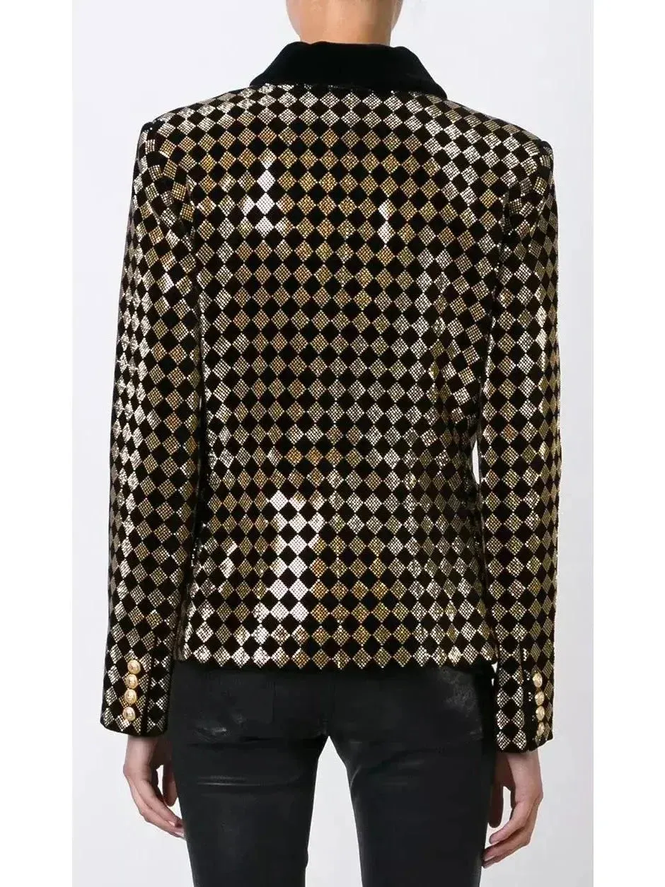 Check Crystal-Studded Blazer
