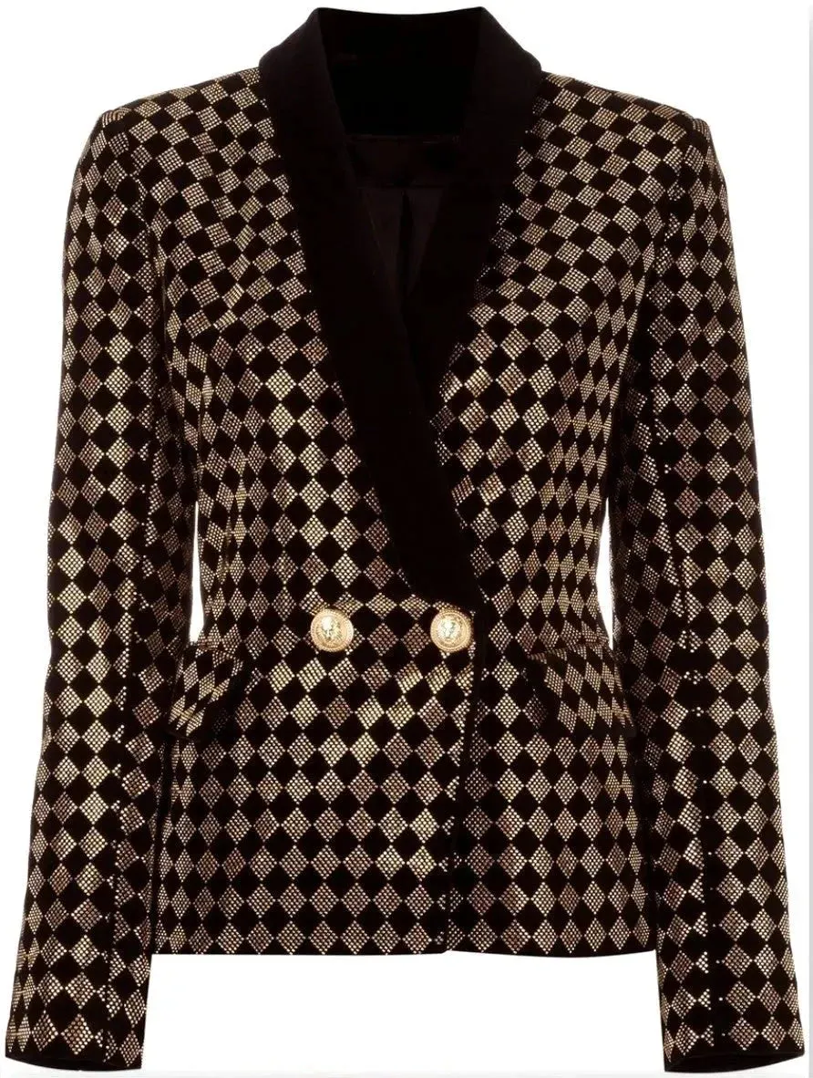 Check Crystal-Studded Blazer