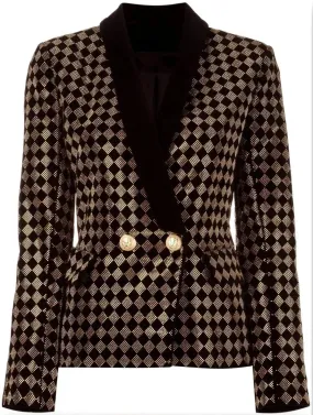 Check Crystal-Studded Blazer
