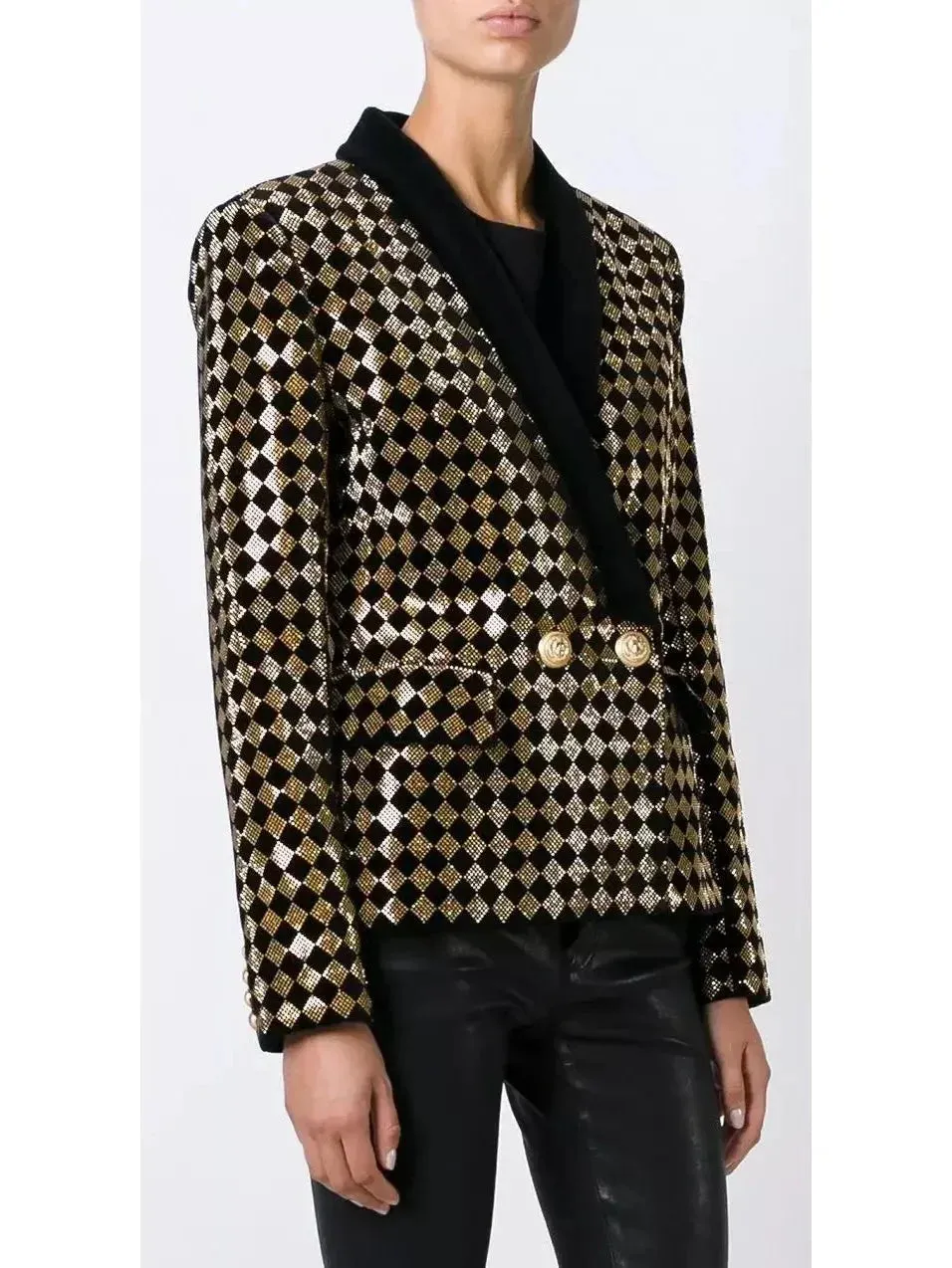 Check Crystal-Studded Blazer
