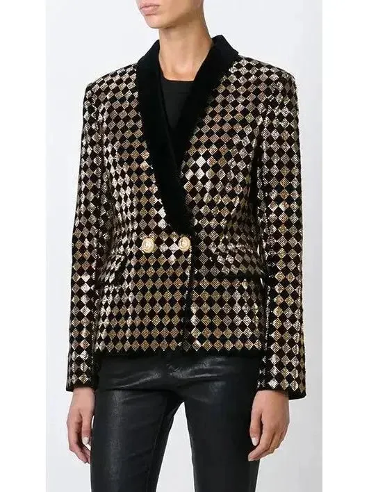Check Crystal-Studded Blazer