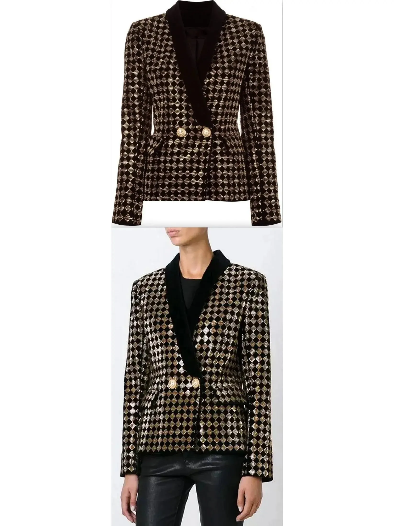 Check Crystal-Studded Blazer