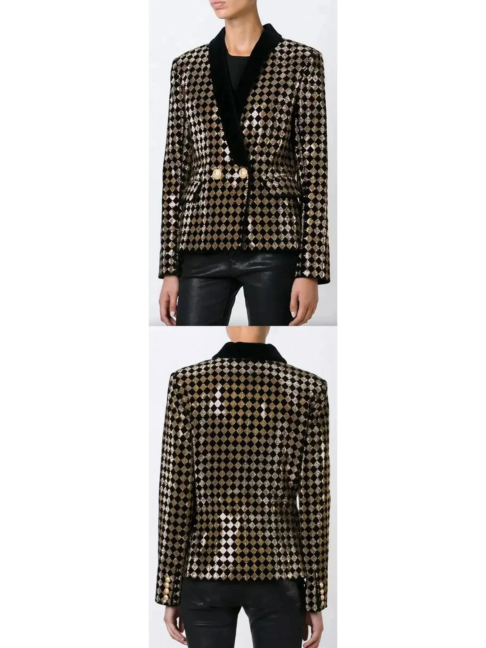 Check Crystal-Studded Blazer
