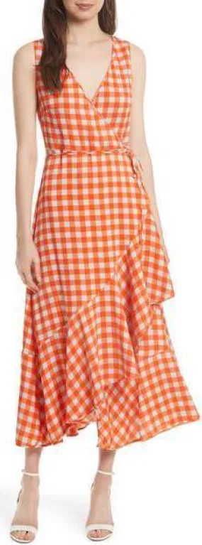 Check Ruffle Hem Wrap Dress