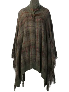 checked fringed poncho
