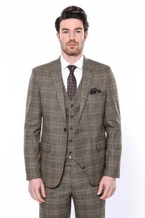 Checked Slim-Fit Brown Men Blazer