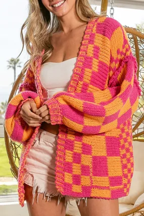 Checker Open Front Knit Cardigan