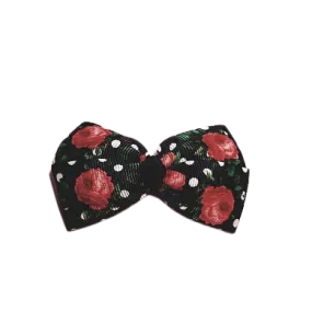 Cherish Hair Bow - Navy with Red Rose