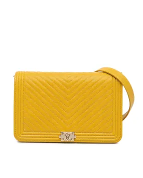Chevron Quilted Leather Wallet On Chain