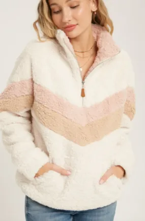 Chevron Sherpa Quarter Zip Pullover - Ivory