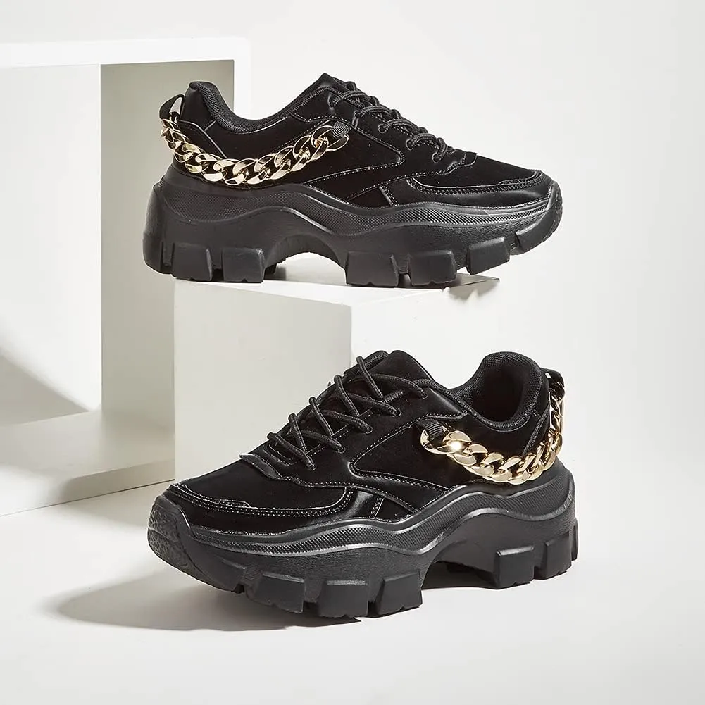 Chic & Fashionable Reflective Charcoal Chunky Platform Sneakers