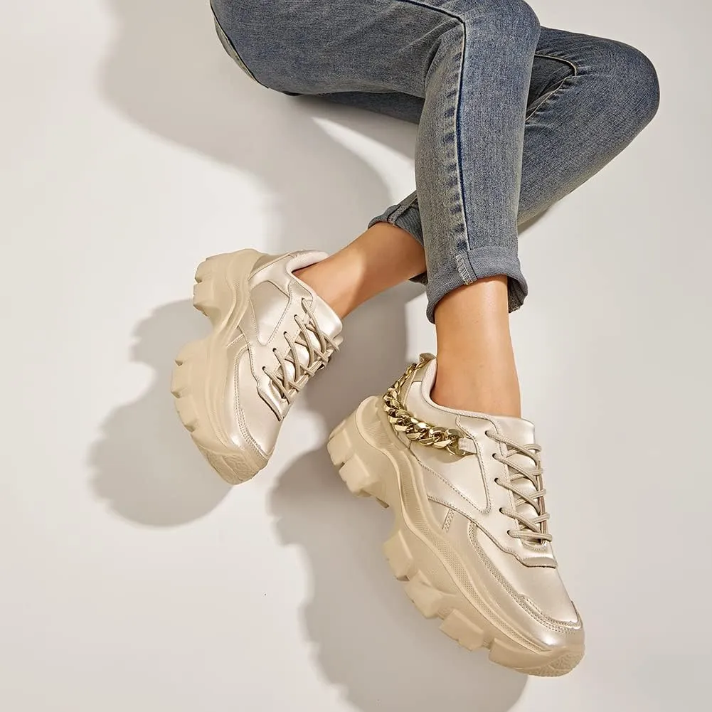 Chic & Fashionable Reflective Charcoal Chunky Platform Sneakers