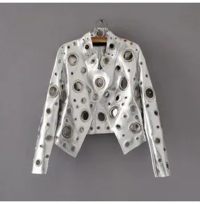 Chic Faux Leather Cut-Out Crop Jacket