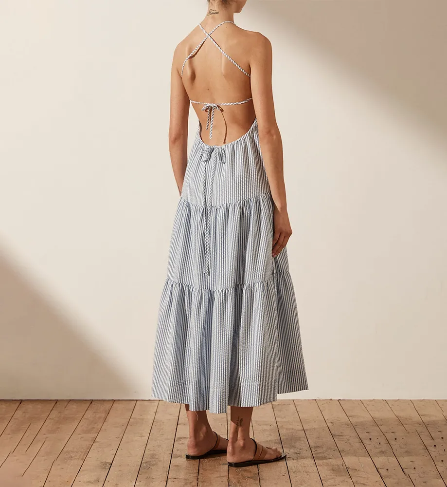 Chic Lace up Backless Stripe Dress