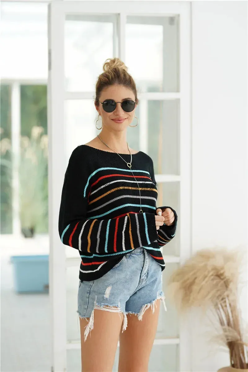 Chic Multicolor Striped Knit Pullover