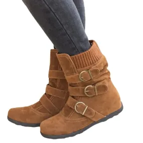 Chic Women's Ankle Snow Boots with Trendy Buckle Detail