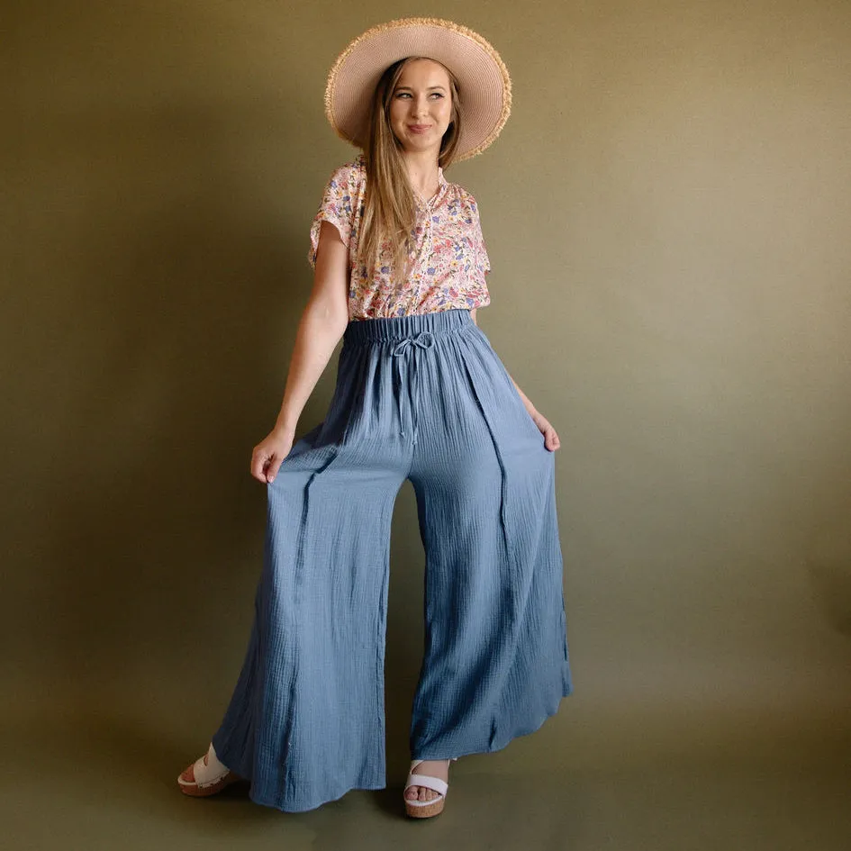 Chicory, Women’s Gauze Palazzos, Denim Blue