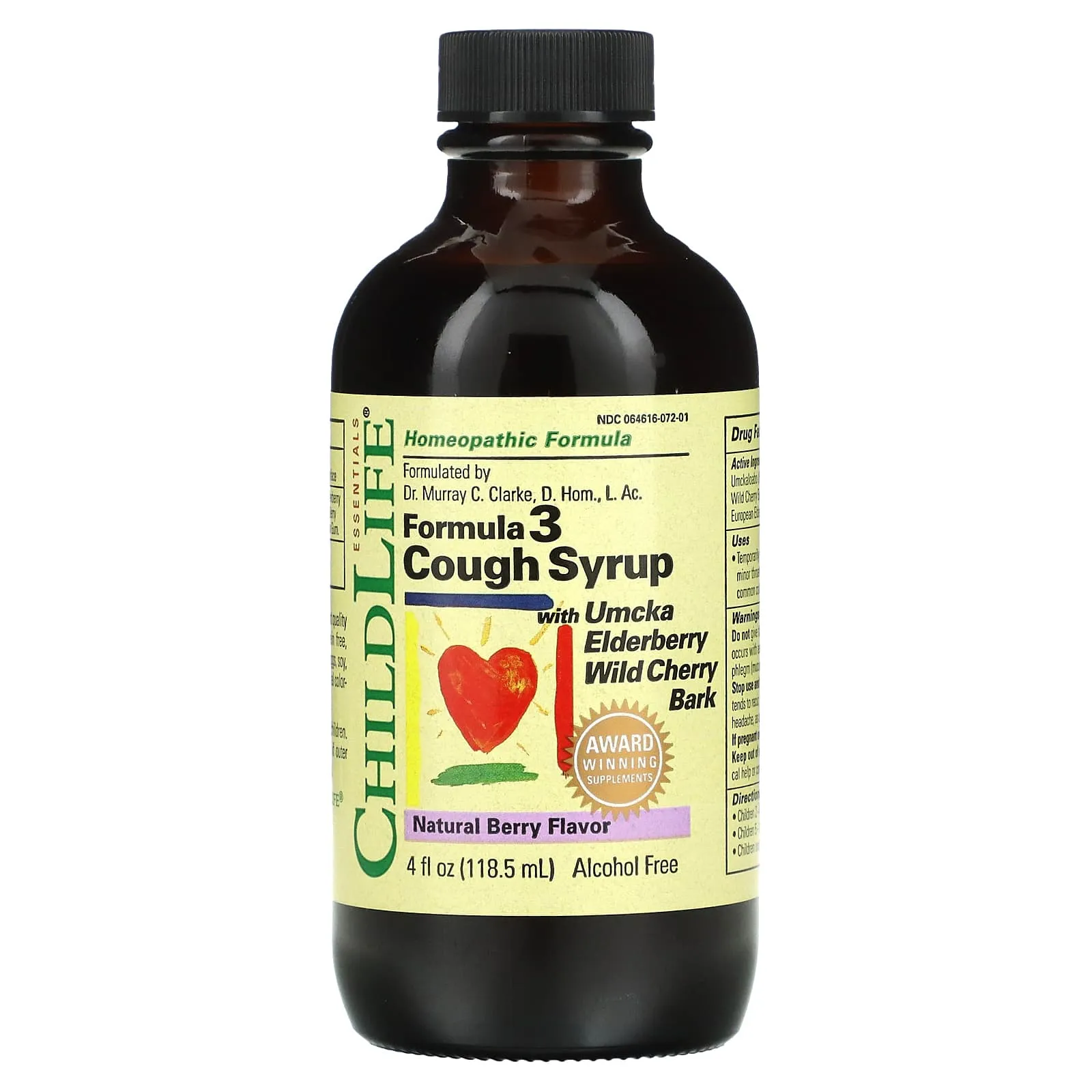 Childlife, Formula 3 Cough Syrup Natural Berry Flavor, 4 Oz