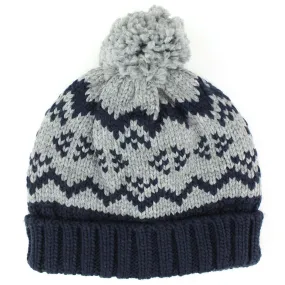 Children's Fairisle Beanie Bobble Hat - Navy