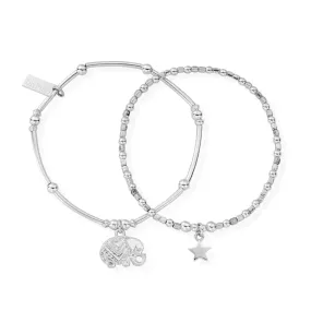 ChloBo Lucky Elephant & Star Silver Bracelet Set