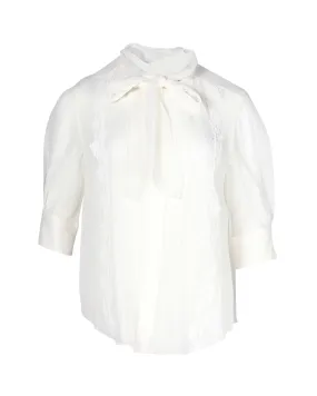 Chloe Scarf Collar Blouse in White Silk