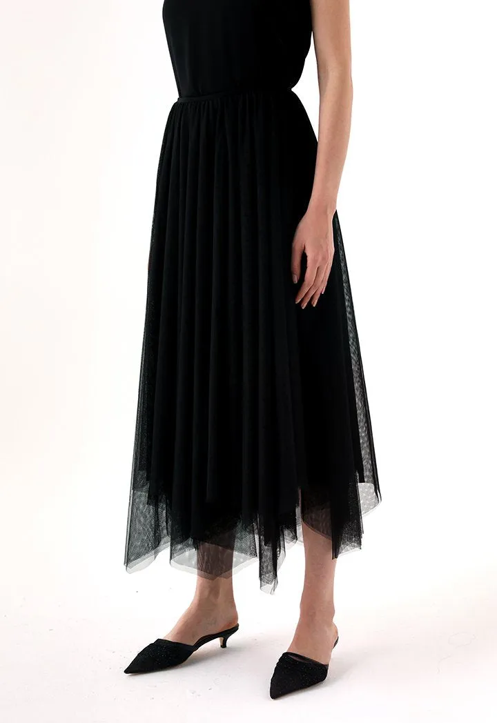Choice Sheer Mesh Midi Skirt Black
