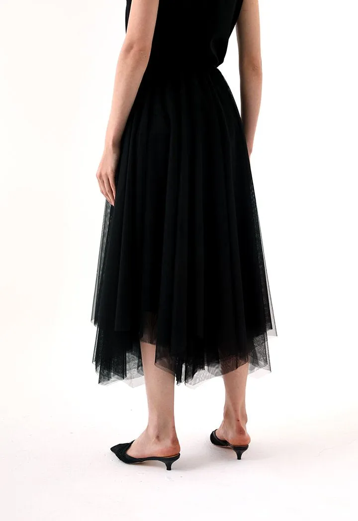 Choice Sheer Mesh Midi Skirt Black
