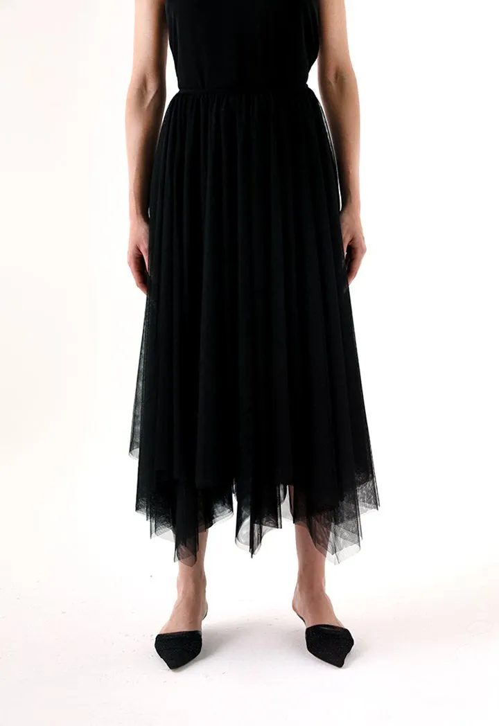 Choice Sheer Mesh Midi Skirt Black