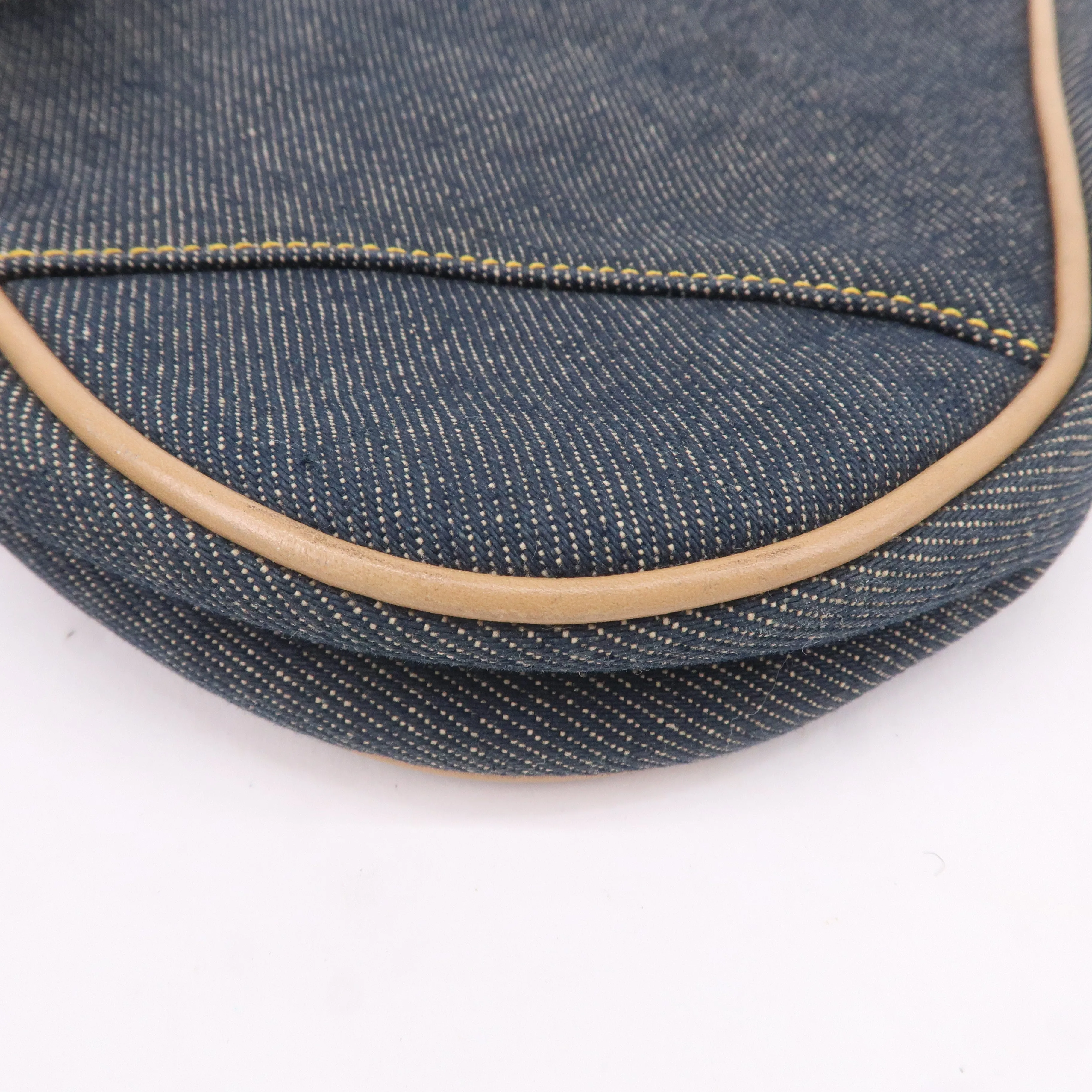 Christian Dior Denim Leather Saddle Bag Shoulder Bag Pouch Navy