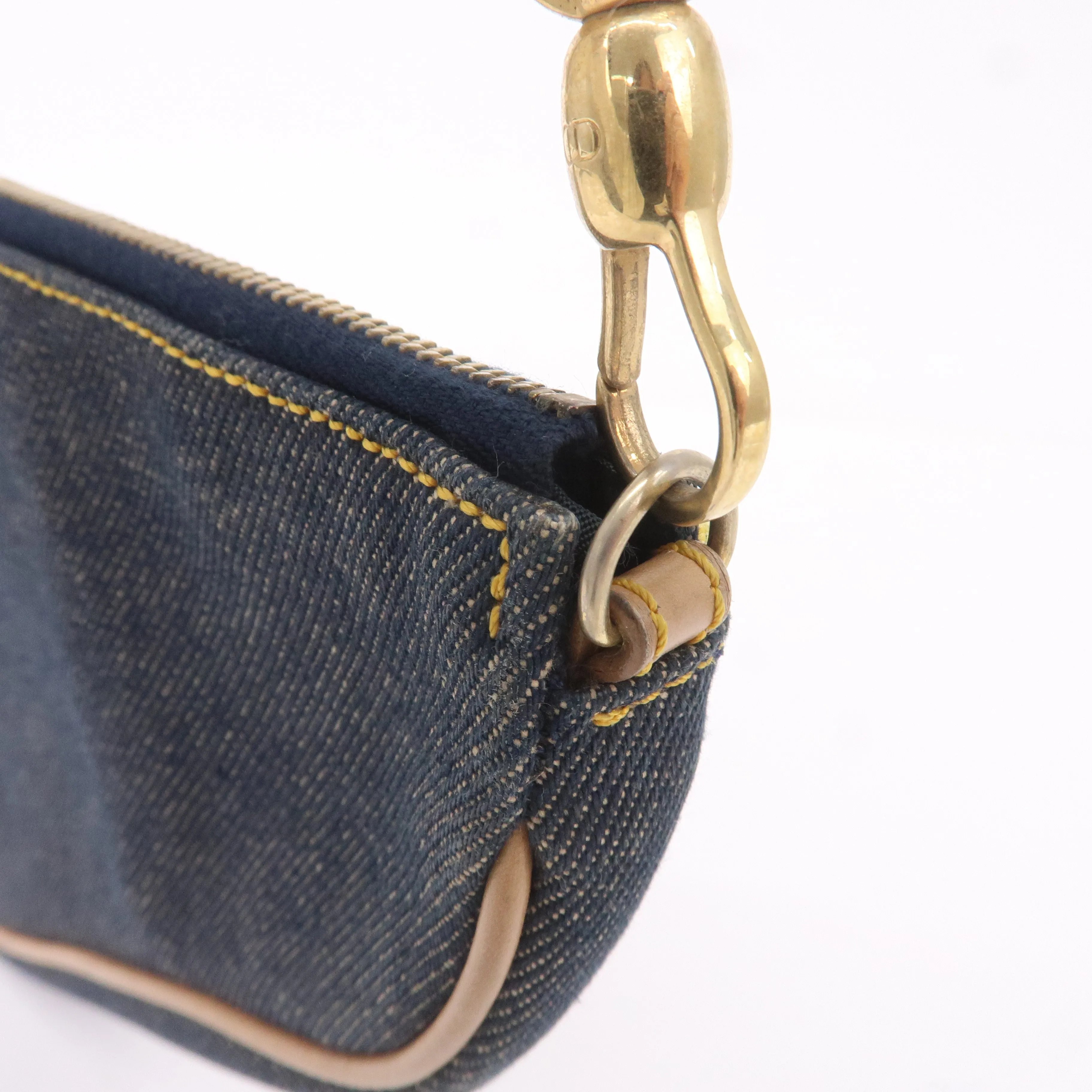 Christian Dior Denim Leather Saddle Bag Shoulder Bag Pouch Navy