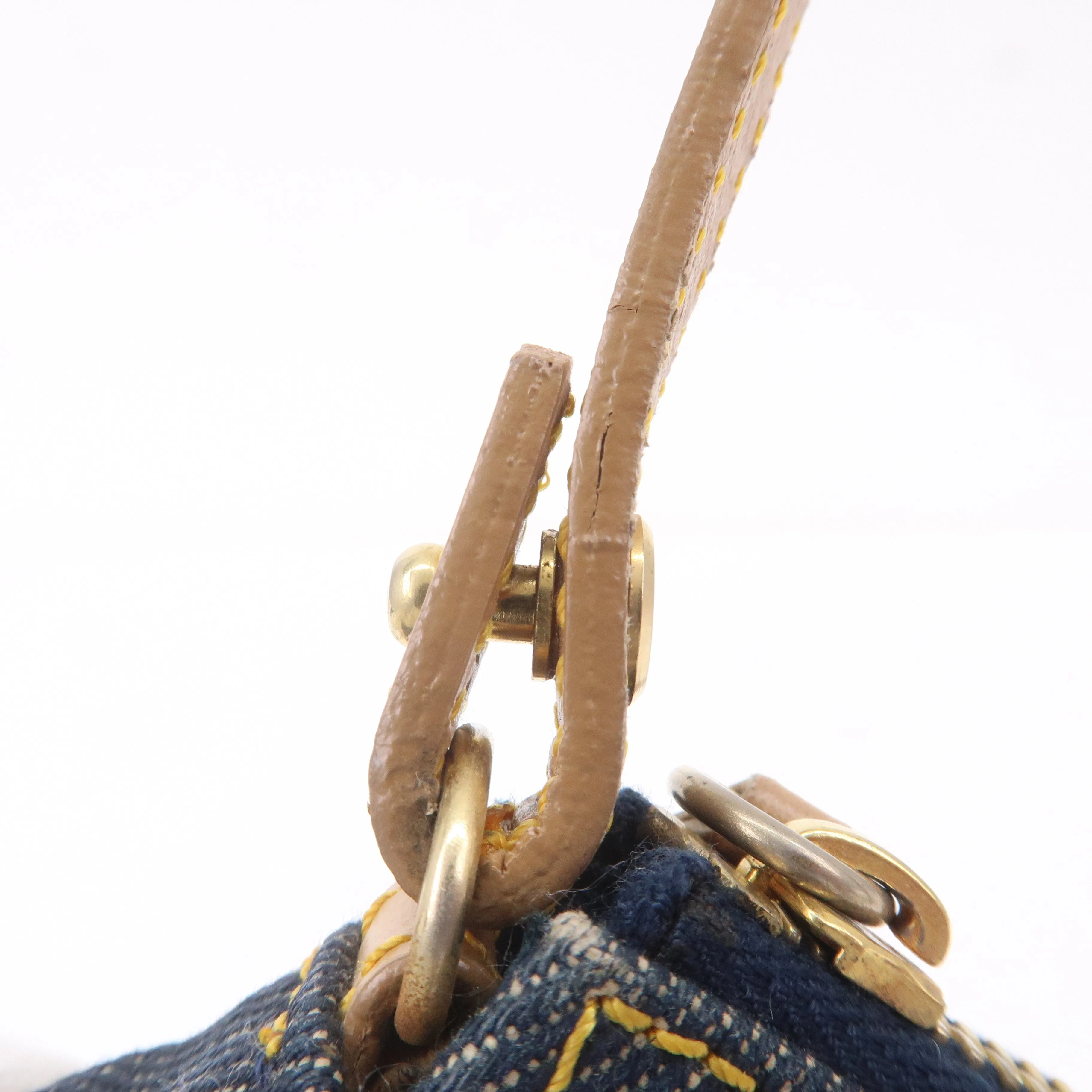 Christian Dior Denim Leather Saddle Bag Shoulder Bag Pouch Navy