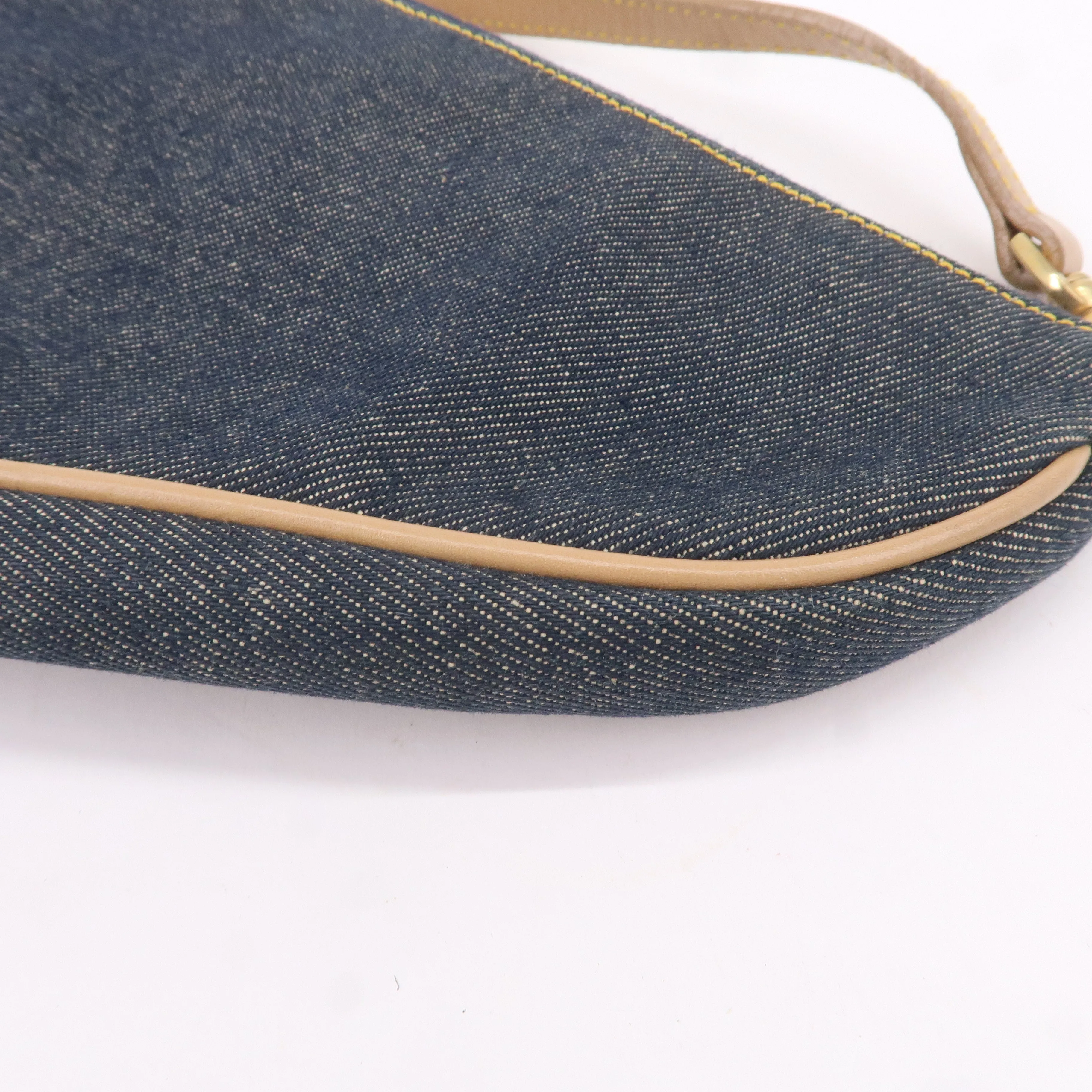 Christian Dior Denim Leather Saddle Bag Shoulder Bag Pouch Navy