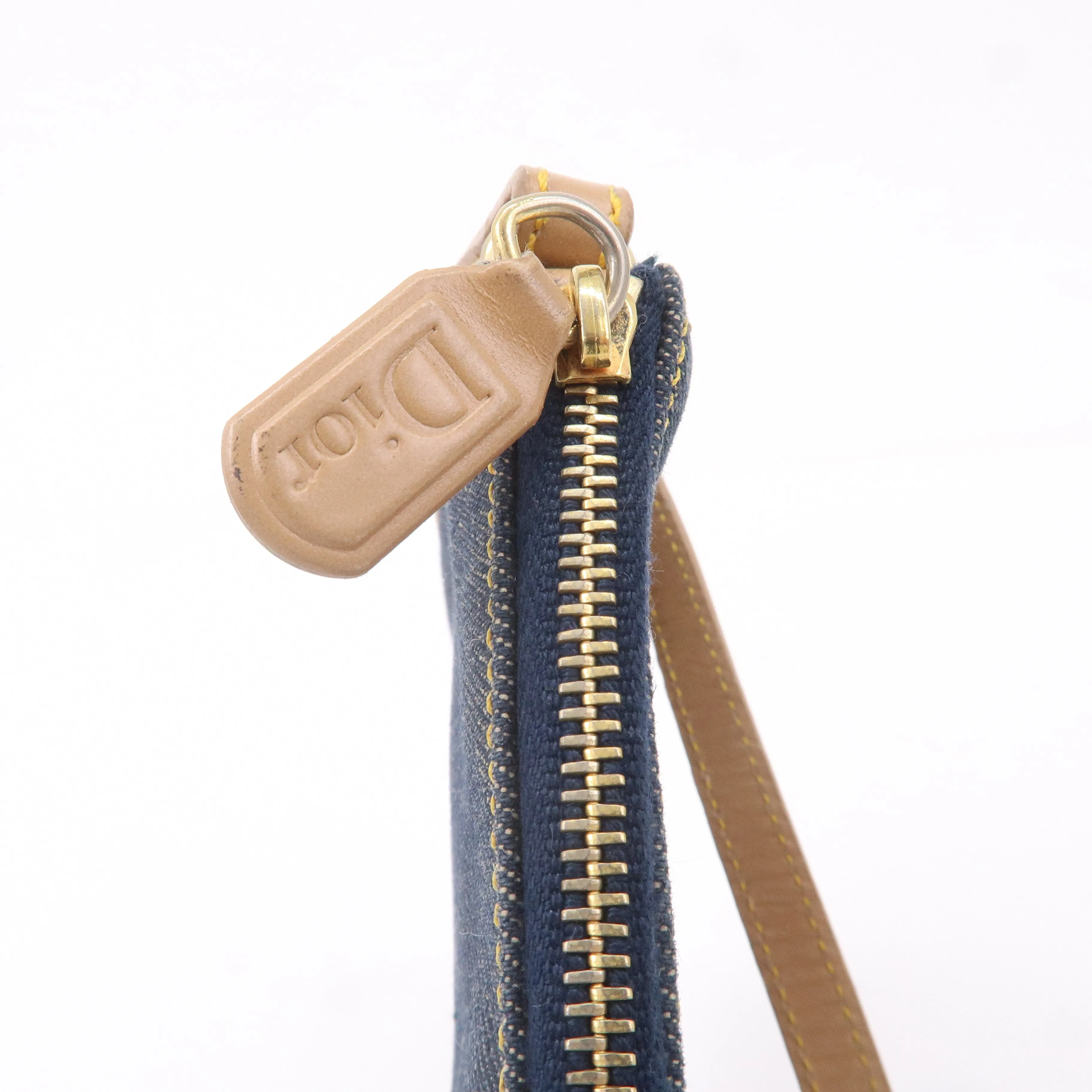 Christian Dior Denim Leather Saddle Bag Shoulder Bag Pouch Navy