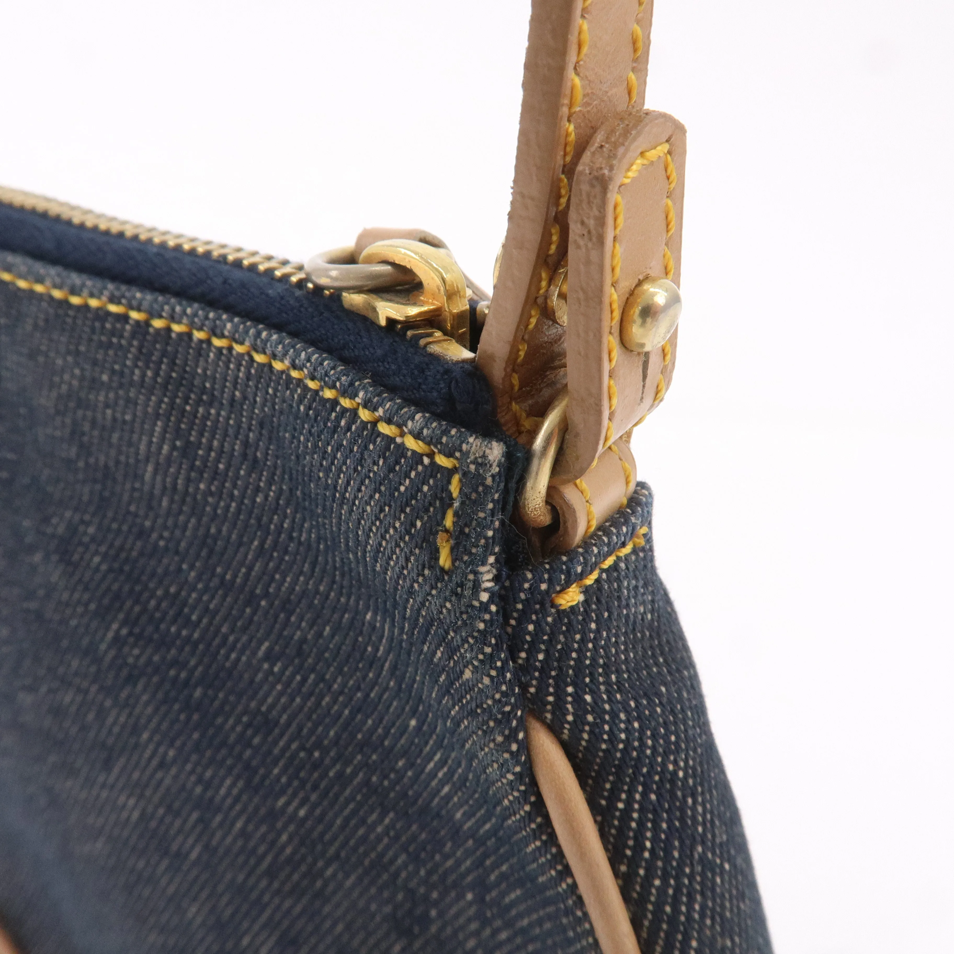 Christian Dior Denim Leather Saddle Bag Shoulder Bag Pouch Navy