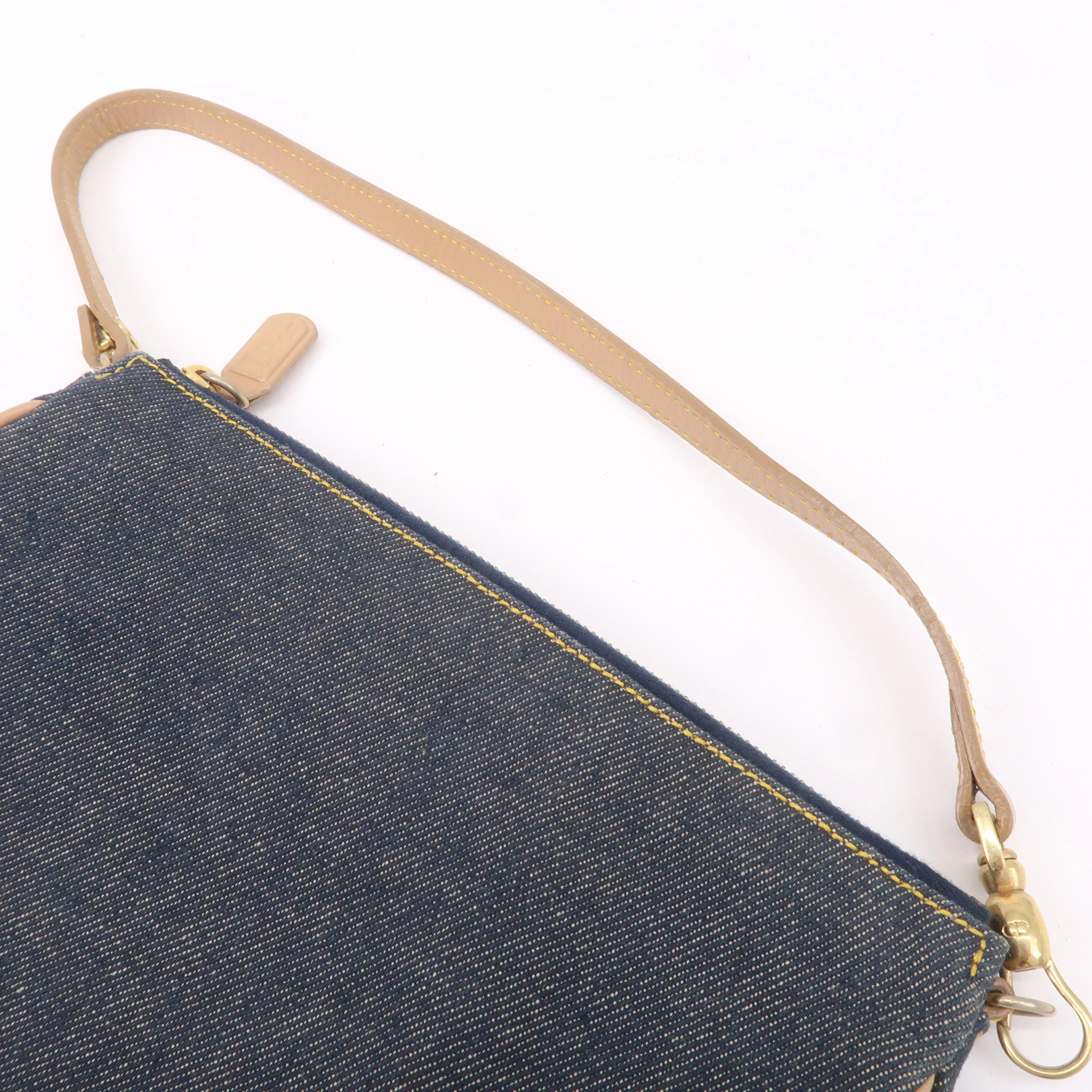 Christian Dior Denim Leather Saddle Bag Shoulder Bag Pouch Navy