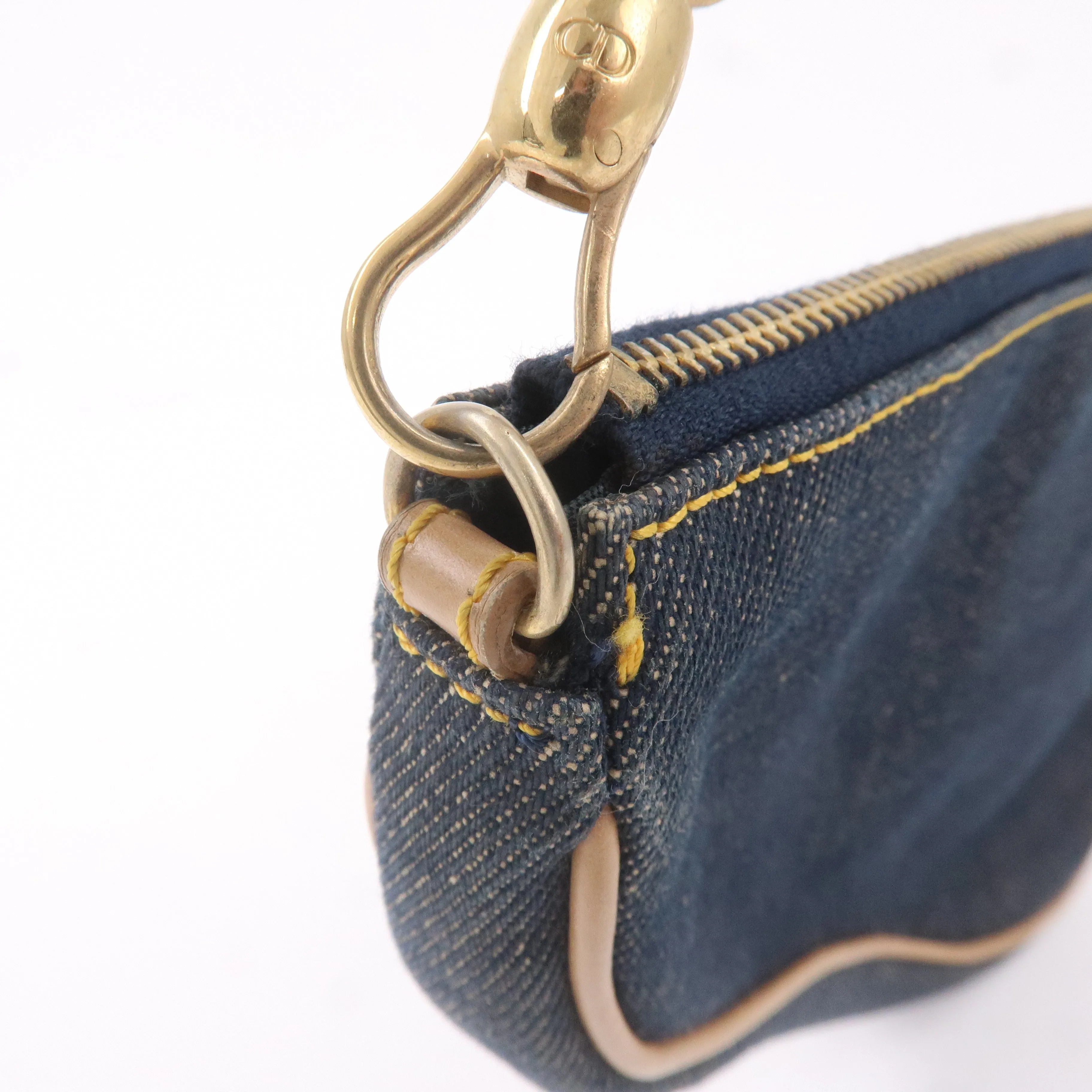 Christian Dior Denim Leather Saddle Bag Shoulder Bag Pouch Navy