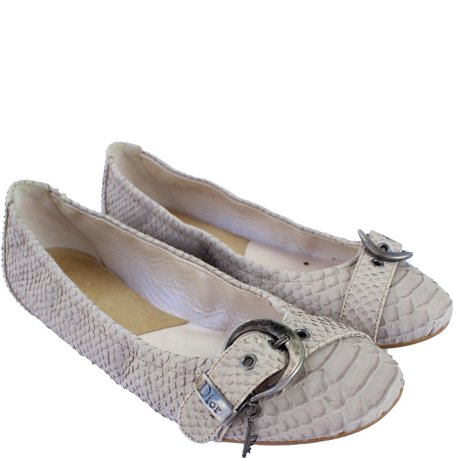 CHRISTIAN DIOR PYTHON BUCKLE FLATS