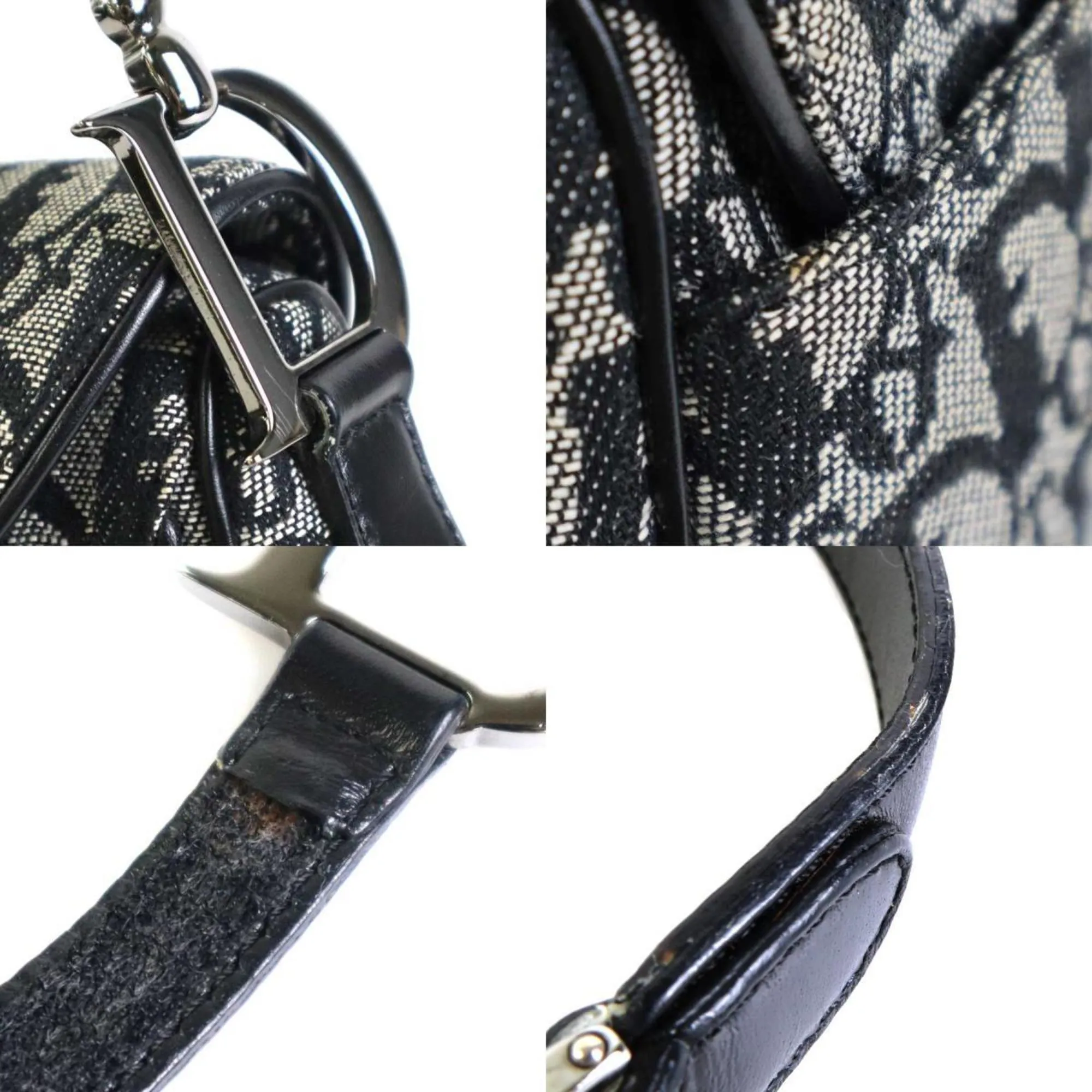 CHRISTIAN DIOR Shoulder Bag Trotter Double Saddle Canvas/Leather Gray/Black Silver Ladies