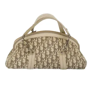 CHRISTIAN DIOR Trotter Canvas Flower Embroidery Hand Bag Beige Auth ep4471