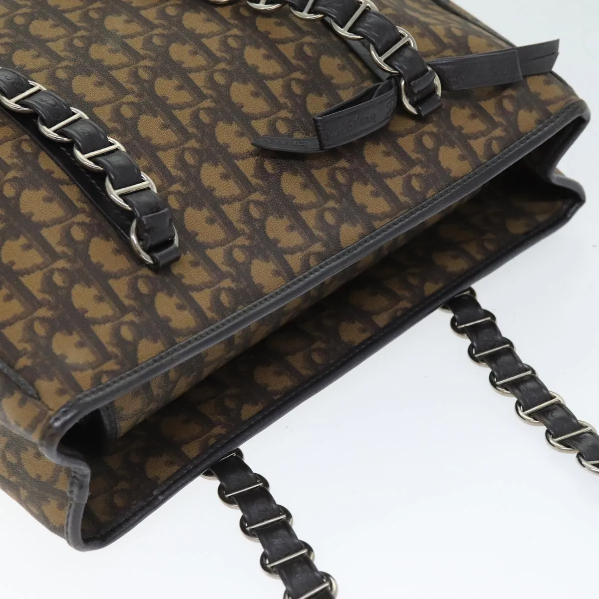 CHRISTIAN DIOR Trotter Romantic Shoulder Bag PVC Brown Auth 74396