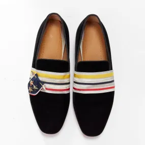 CHRISTIAN LOUBOUTIN St Ordre black velvet silver star badge loafers EU43