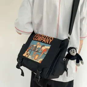 Christmas Gift Shopper Fashion Anime Canvas Messenger Bag Neutral Casual Tote Female Shoulder Bag Crossbody Bags For Women Day Clutches Handbag