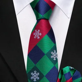 Christmas Green Blue Red Novelty Silk Children's Necktie Pocket Square Set