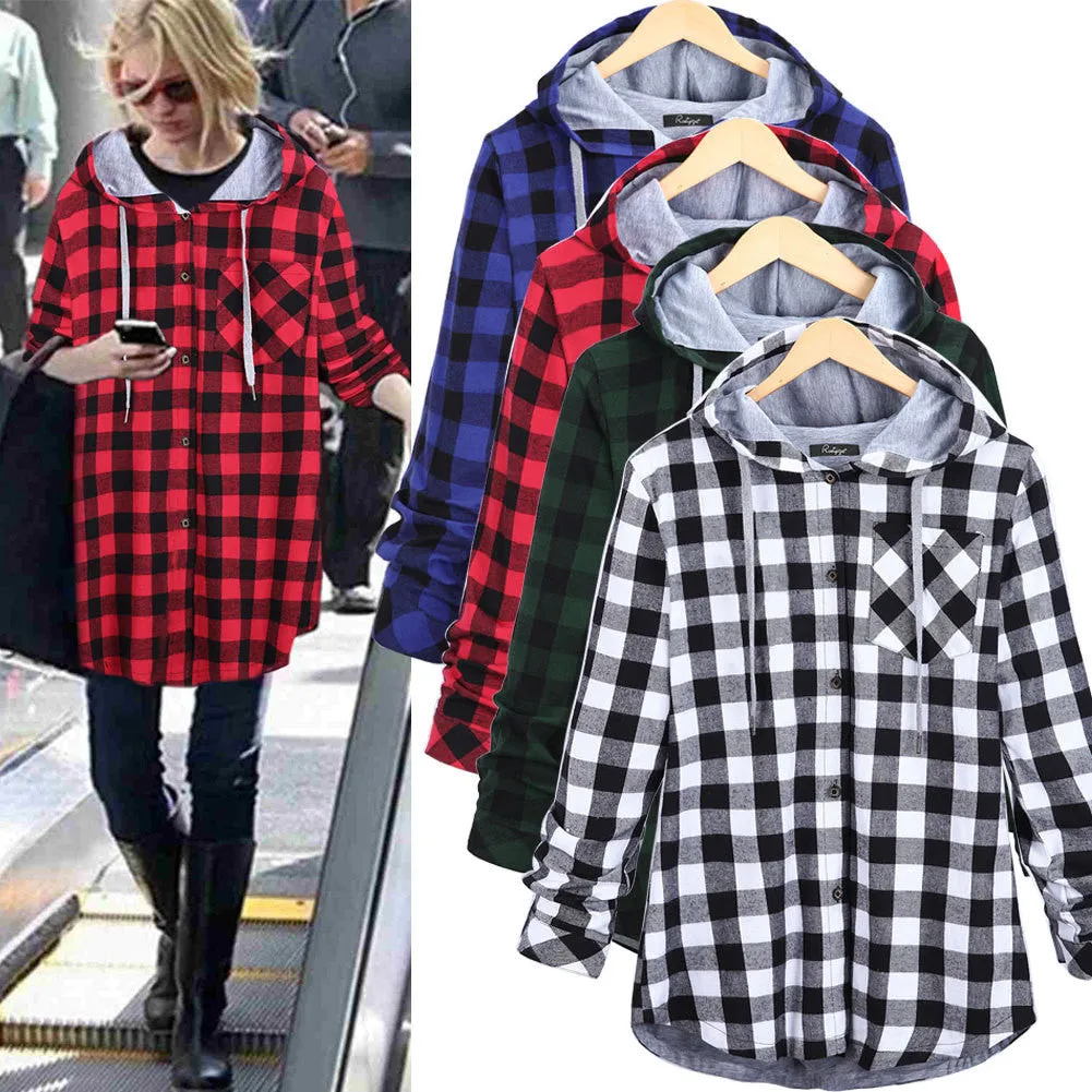 Christmas Plaid Loose Hoodie Plus Size Coat
