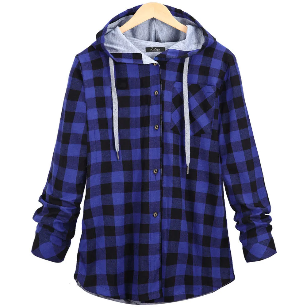Christmas Plaid Loose Hoodie Plus Size Coat