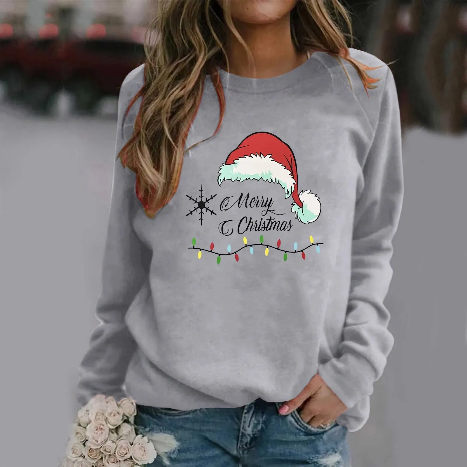 Christmas Print Round Sweater