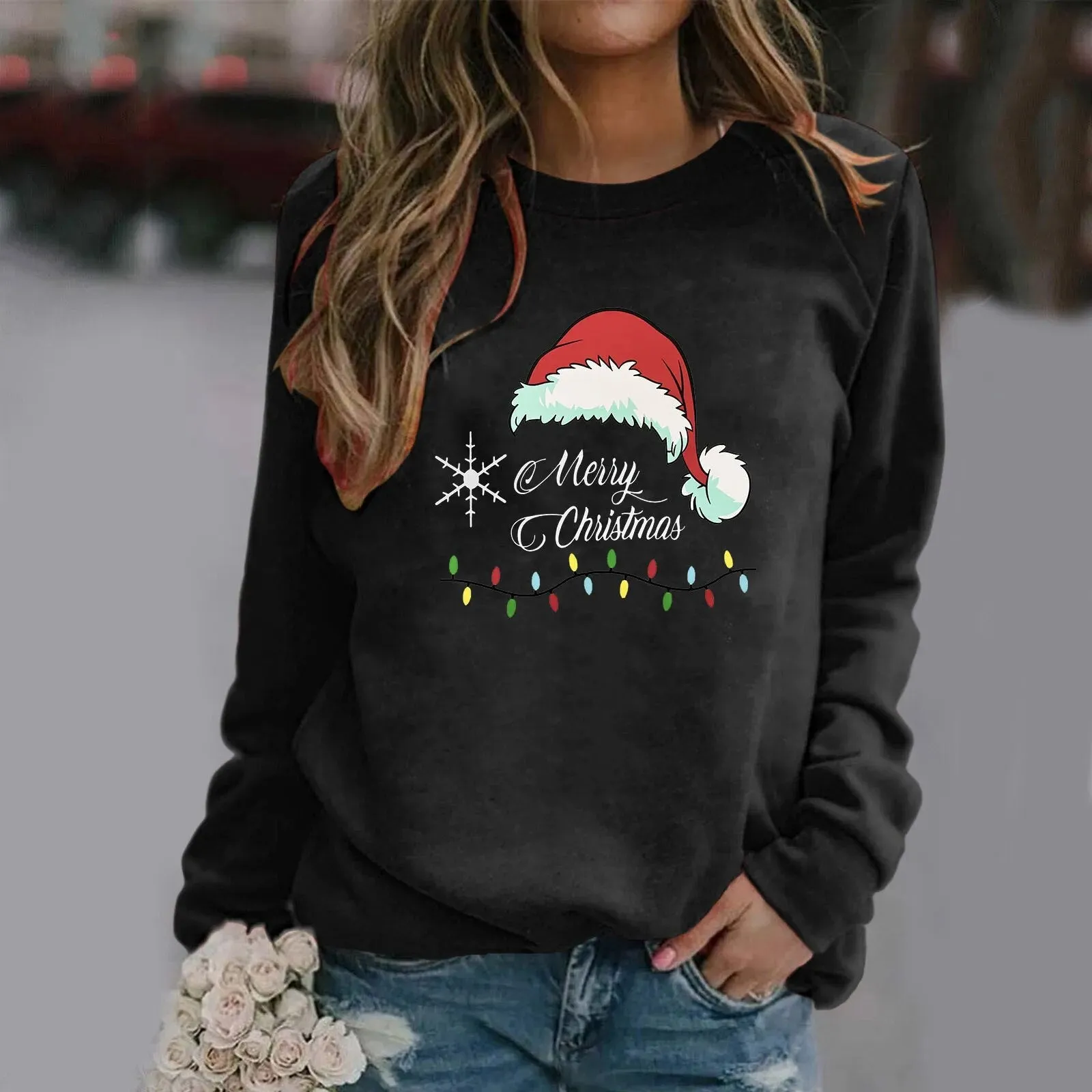 Christmas Print Round Sweater