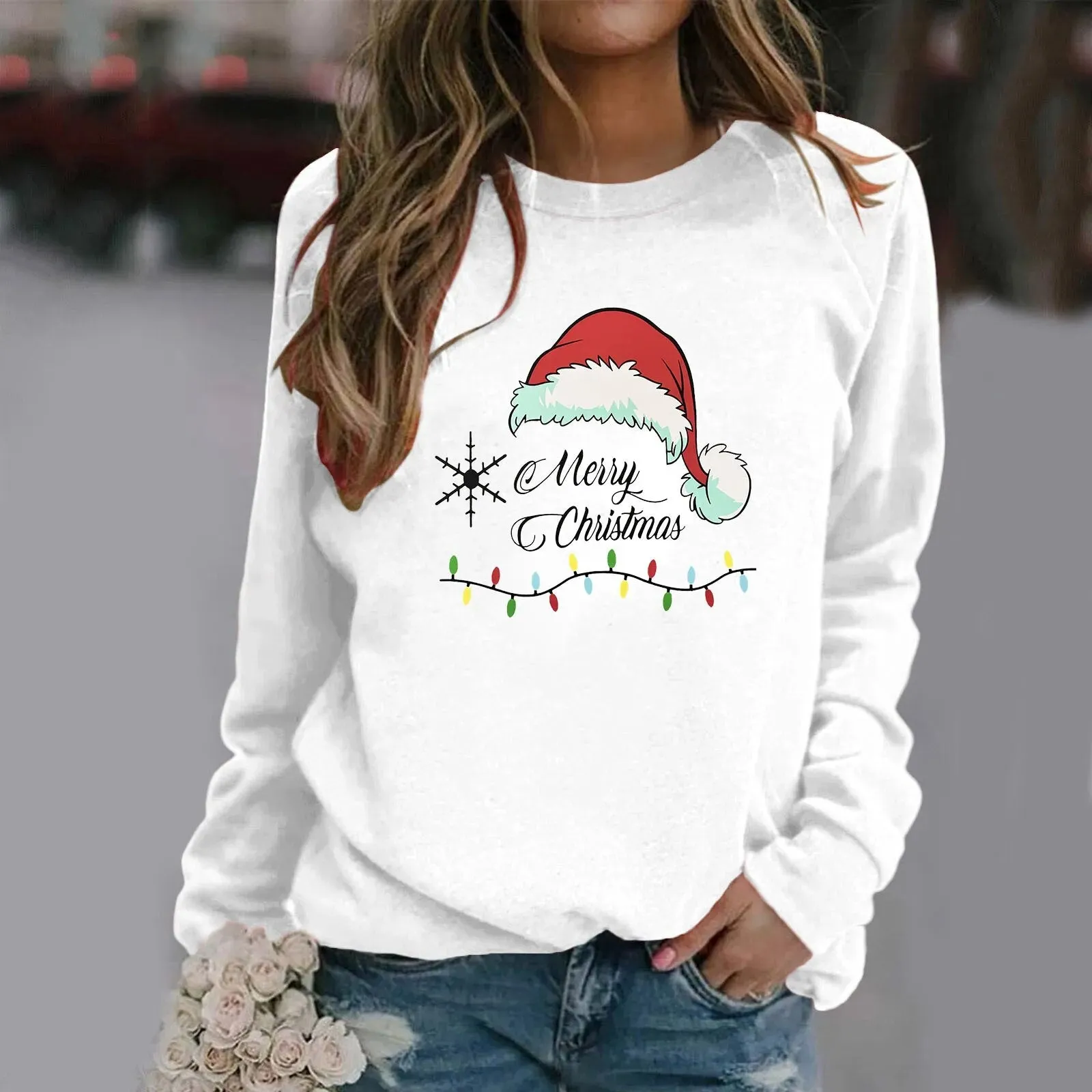 Christmas Print Round Sweater