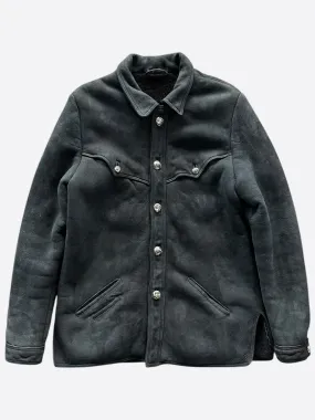 Chrome Hearts Black Leather Shearling Jacket